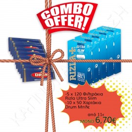 Combo Offer - Φιλτράκια Rizla Ultra Slim & Χαρτάκια Drum Blue